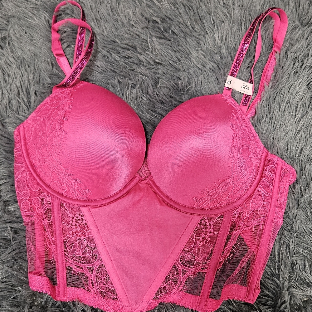 Victoria's Secret Bombshell Hot Pink Lace Bustier Bra - 36B